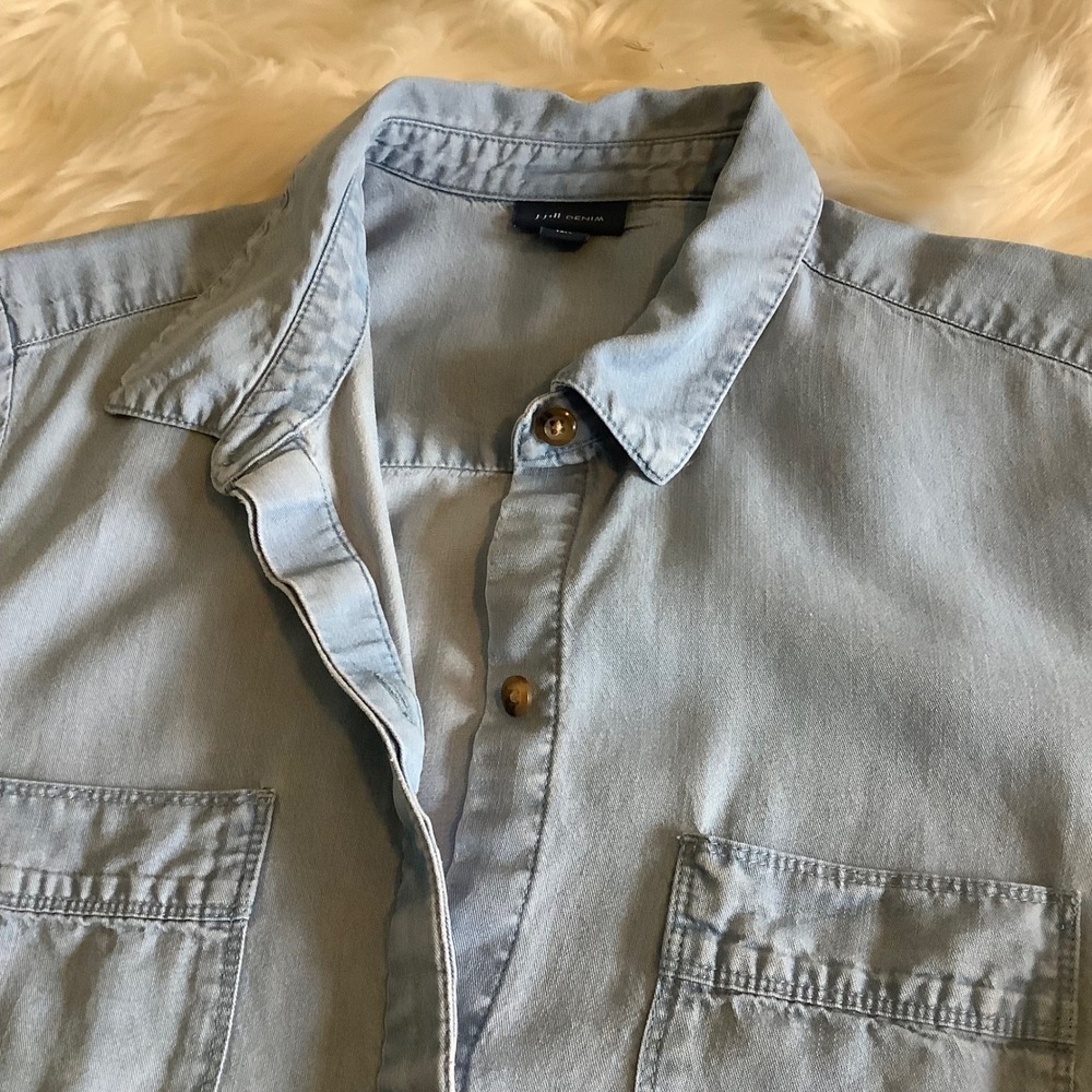 J. Jill Denim Tencel Lyocell Shirt Dress Blue Short Sleeve Button Front M Tall - Picture 13 of 16